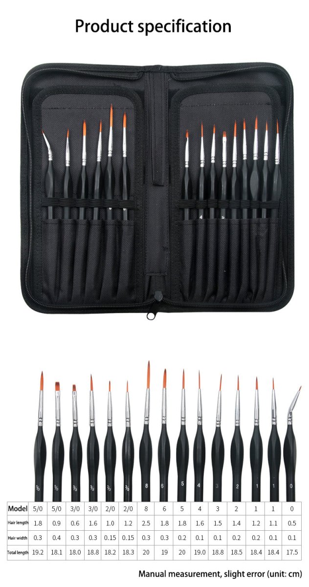 15 pcs Nylon Hair Fine Detailing Artists Brushes for Miniature Painting + Storage Case - Neat and Handy