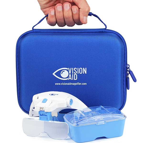 Battery Powered VisionAid Magnifying Kit with a Storage Case - Blue Edition - Neat and Handy