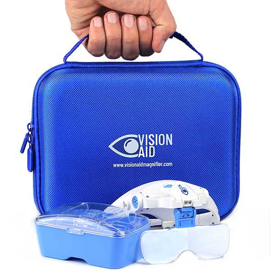 USB Rechargeable VisionAid Magnifying Kit with a Storage Case - Blue Edition - Neat and Handy