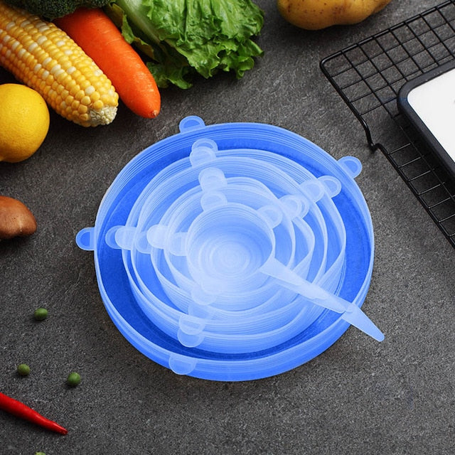 6PCS Silicone Cover Stretch Lids Reusable Airtight Food Covers Keeping  Fresh Seal Bowl Stretchy Cover Kitchen Cookware white 